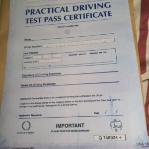 Practical Driving test pass certificate