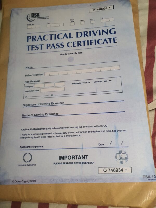 Practical Driving test pass certificate - Image 2