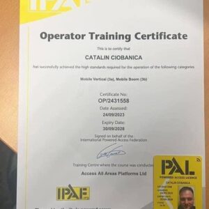 Operator training certificate